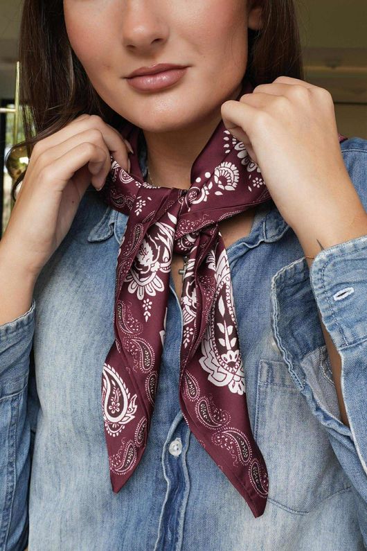 Bandana Triangle Silk Neckerchief Burgundy
